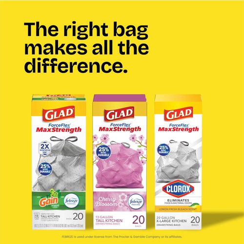Glad Medium Trash Bags, 8 Gallon, Febreze Fresh Clean Garbage Bags, With Odor Control and Drawstring, 80 Count