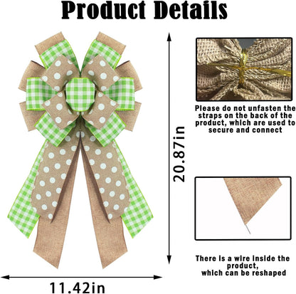 Regine Switzerland Spring Wreath Bow - Natural Green Dots & Buffalo Plaid Design | Perfect for Easter & Home Decor