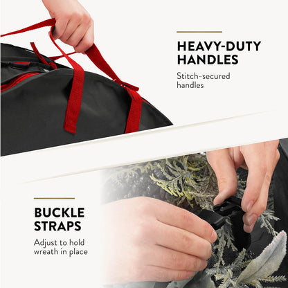 ZOBER Wreath Storage Bag - 30 Inch Capacity for 2 Wreaths | Durable 600D Oxford Fabric - Black
