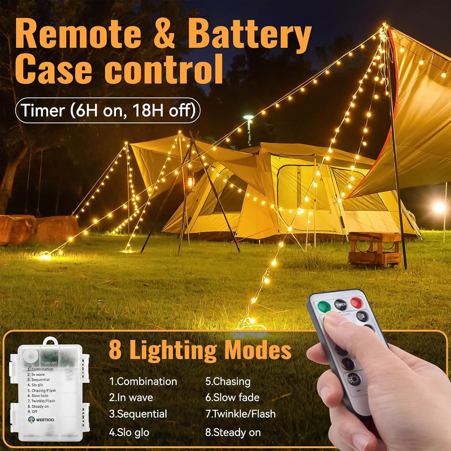 WERTIOO Globe String Lights - 33ft 100 LED Battery Operated Lights with Remote & Timer | Warm White for Indoor & Outdoor Use