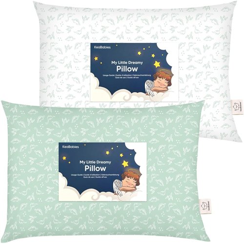 KeaBabies Toddler Pillows - Soft Organic Cotton 2-Pack for Ages 2-5 | Ideal for Sleeping, Travel, Nap (DinoLand)