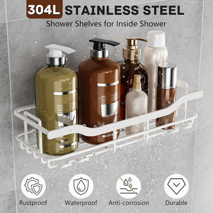 OMAIRA Shower Caddy - 3-Pack Adhesive Organizer with Soap Holder for Smooth Walls & Glass Tiles, White