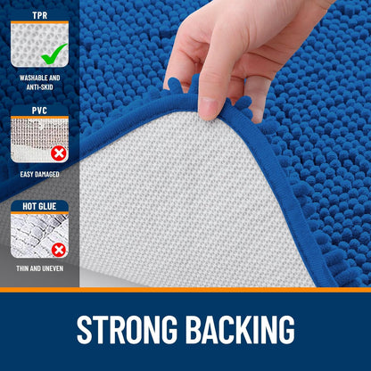 OLANLY Small Bathroom Rugs - Soft Absorbent Chenille Bath Mats | Quick Dry, Machine Washable, Deep Navy Blue 24x16