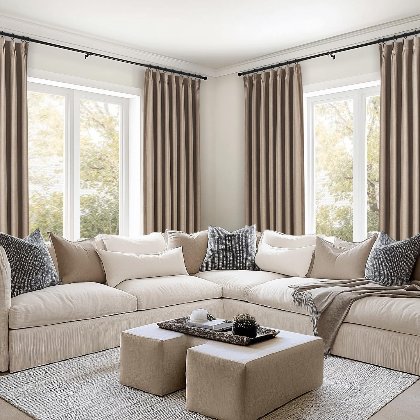 Topfinel Extra Long Total Blackout Linen Curtains 108 Inches Long for Living Room Large Window with Hooks Rings, Pinch Pleated Cold Blocking Acoustic Heavy Taupe Track Curtains 2 Panels 9 FT