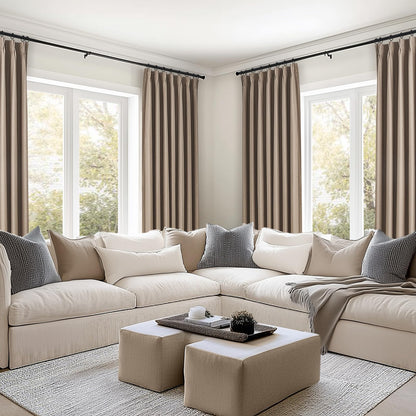 Topfinel Extra Long Total Blackout Linen Curtains 108 Inches Long for Living Room Large Window with Hooks Rings, Pinch Pleated Cold Blocking Acoustic Heavy Taupe Track Curtains 2 Panels 9 FT