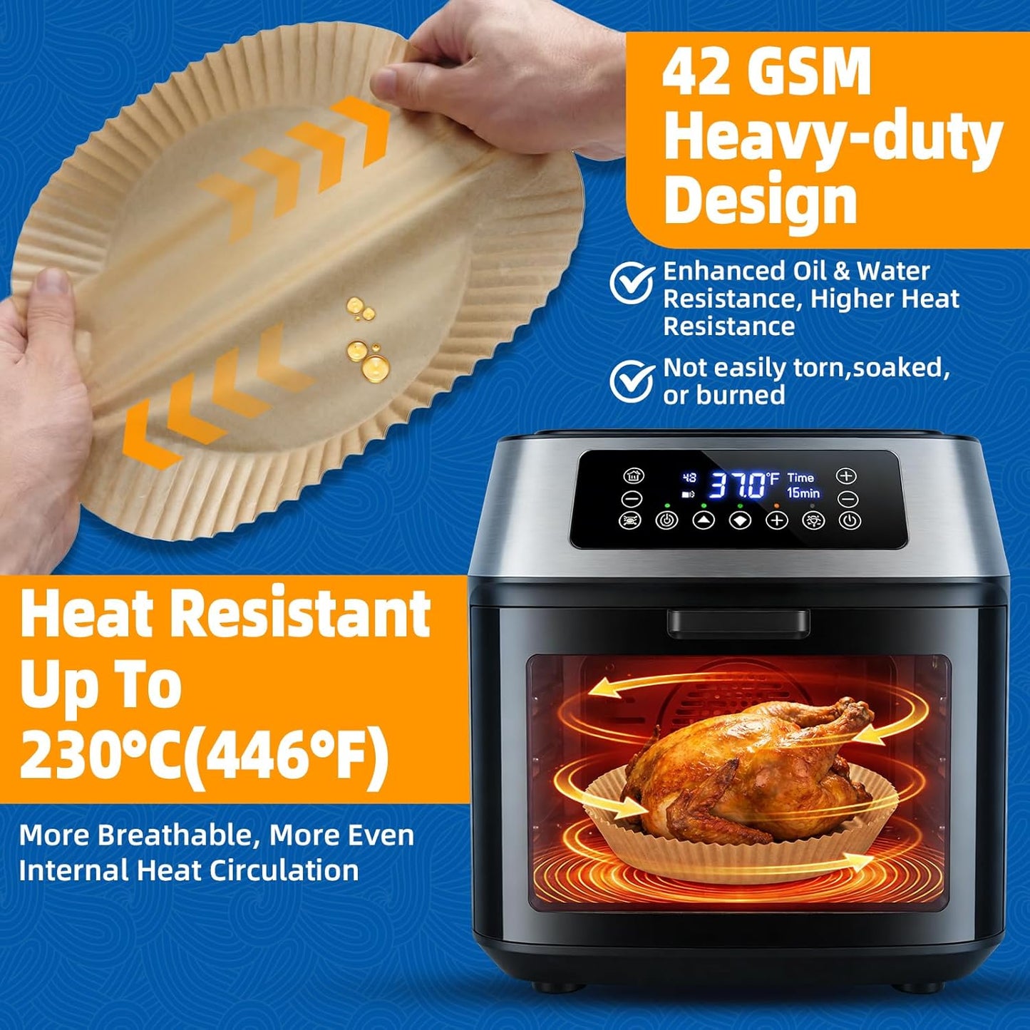 Ninja Air Fryer Liners - 200pcs 8-Inch Disposable Strong Paper for 4qt-5.5qt Baskets | BPA-Free Food Grade