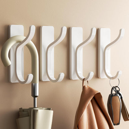 Pickpiff Adhesive Wall Coat Hooks - Heavy-Duty Stick-On Metal Hangers for Towels, Bags, and More | White, 4-Pack