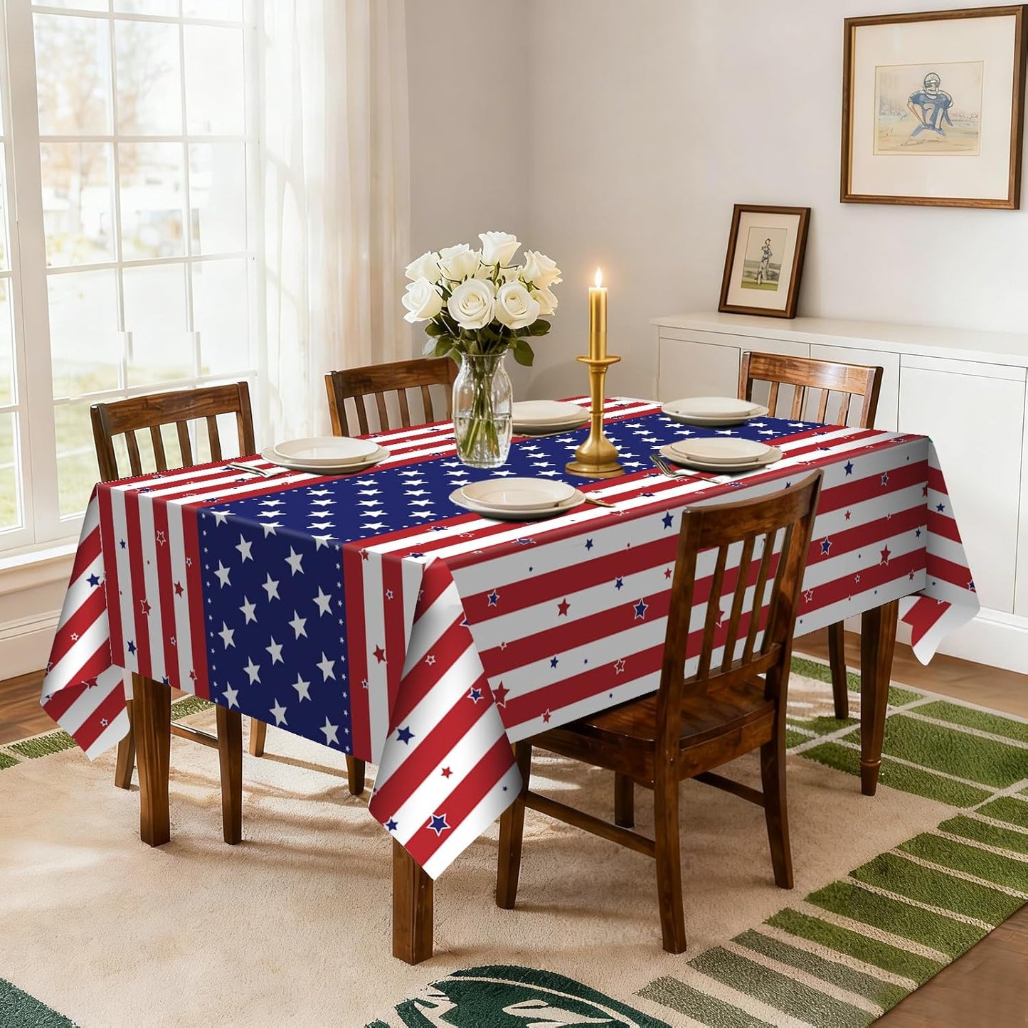 Skiennix 6 Pack Patriotic Disposable Tablecloths - 54" x 108" American Flag Design for Memorial Day Parties