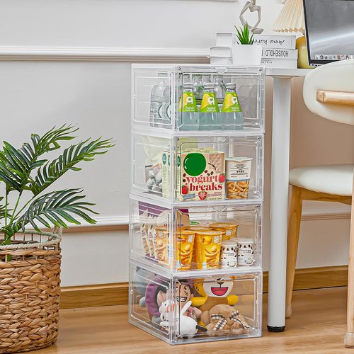 LXLXXL Storage Bins - 6 Pack Clear Plastic Containers with Magnetic Door | 19 Qt Stackable for Home & Office