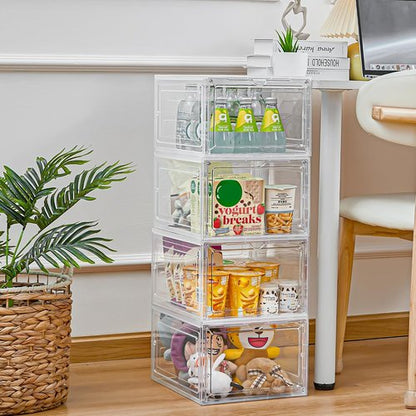 LXLXXL Storage Bins - 6 Pack Clear Plastic Containers with Magnetic Door | 19 Qt Stackable for Home & Office