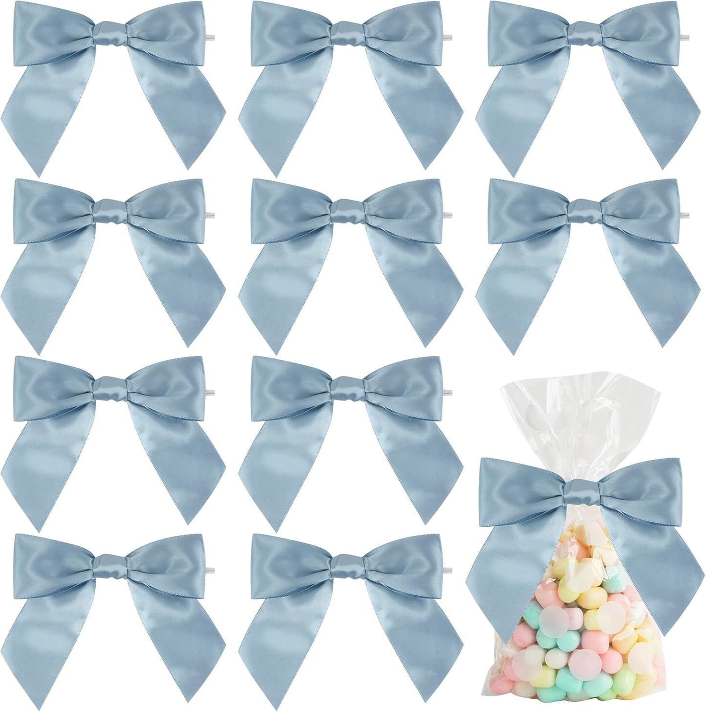 AIMUDI Dusty Blue Wedding Bows - 4.5" Pre-Tied Blue Ribbon Bows for Baby Showers & Gifts | 36 Pack
