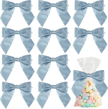 AIMUDI Dusty Blue Wedding Bows - 4.5" Pre-Tied Blue Ribbon Bows for Baby Showers & Gifts | 36 Pack