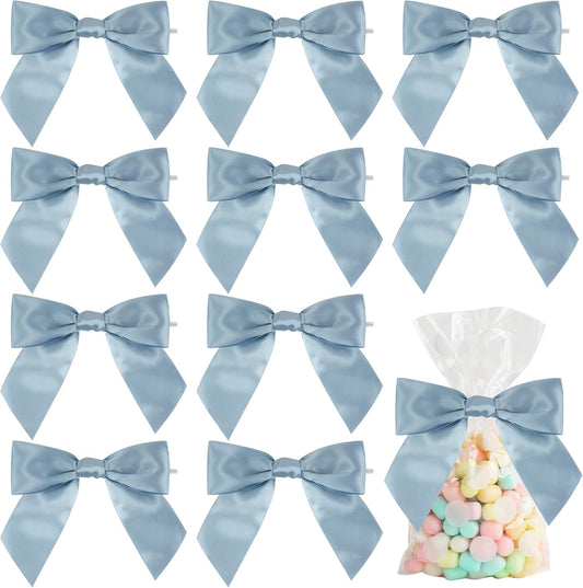 AIMUDI Dusty Blue Wedding Bows - 4.5" Pre-Tied Blue Ribbon Bows for Baby Showers & Gifts | 36 Pack