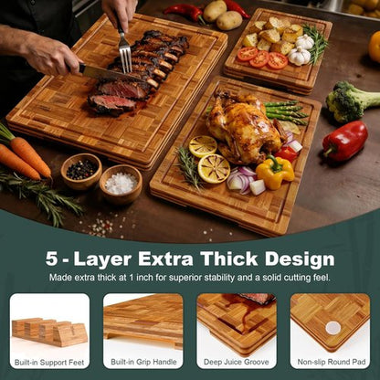 Bamboo Cutting Boards Set by [Brand Name] - Extra Large Heavy Duty with Juice Grooves & Non-Slip Feet | Durable & Non-Toxic 3-Pack