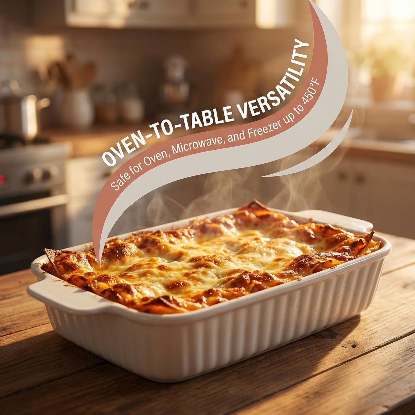 CALLARON 27 Oz Baking Dish - 9x5 Ceramic Casserole Dish with Handle for Lasagna & Cakes | White Bakeware