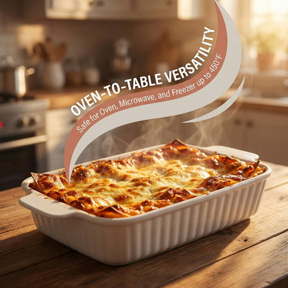 CALLARON 27 Oz Baking Dish - 9x5 Ceramic Casserole Dish with Handle for Lasagna & Cakes | White Bakeware