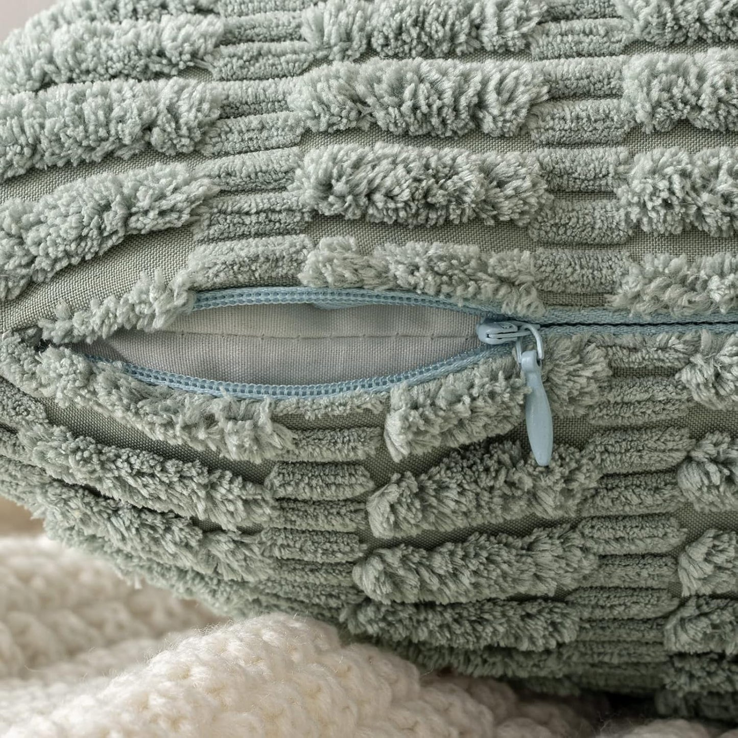 MIULEE Euro Sham Pillow Covers - Soft Boho Striped Corduroy | 24x24 Inch, Greyish Green, Set of 2