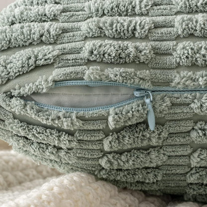 MIULEE Euro Sham Pillow Covers - Soft Boho Striped Corduroy | 24x24 Inch, Greyish Green, Set of 2