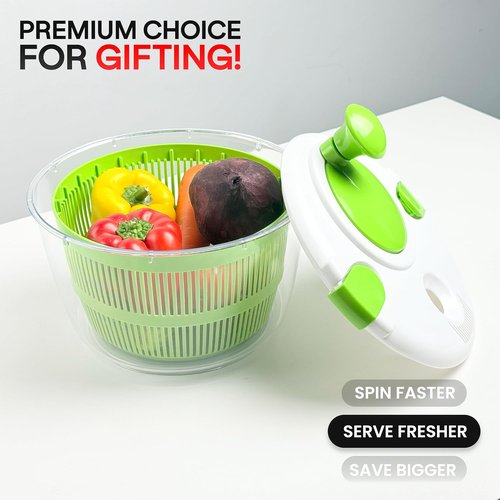 DoubleWave Salad Spinner - Fast Spin & Dry for Fruits, Vegetables & Greens | BPA-Free, Easy Clean | 5.3 Quart Capacity