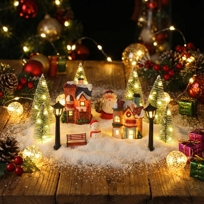 Soulchen Christmas Village Set - 14 Pcs Lighted Tabletop Decor with Mint Scented Candle | Festive Figurines for Holiday Celebrations