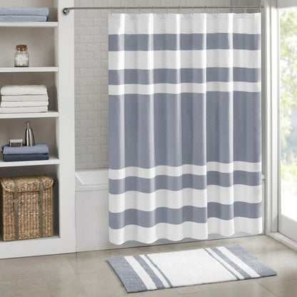 Madison Park Spa Waffle Shower Curtain Pieced Fabric with 3M Scotchgard Moisture Management, Premium Spa Quality Modern Shower Curtains for Bathroom, Standard 72x72, Indigo Blue