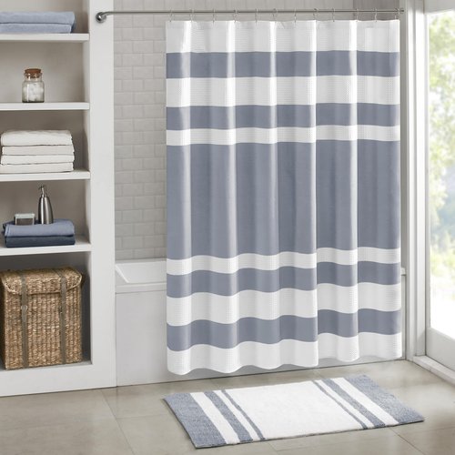 Madison Park Spa Waffle Shower Curtain Pieced Fabric with 3M Scotchgard Moisture Management, Premium Spa Quality Modern Shower Curtains for Bathroom, Standard 72x72, Indigo Blue