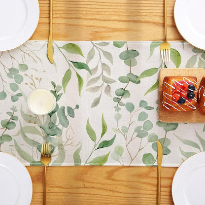 Spring Light Green Eucalyptus Table Runner 13x72in - Indoor Outdoor Decor (Variation: Light Green Eucalyptus Leaves+13"W x 72"L)
