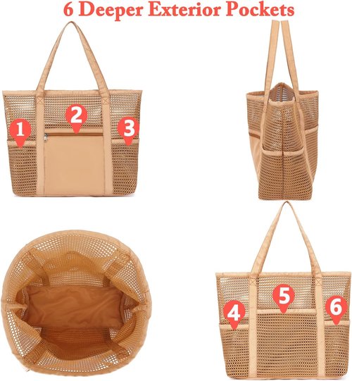Fammart Mesh Beach Bag - Large Casual Hobo Tote for Women | Perfect for Pool, Travel & Vacation Essentials