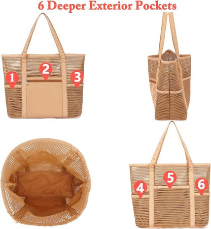 Fammart Mesh Beach Bag - Large Casual Hobo Tote for Women | Perfect for Pool, Travel & Vacation Essentials