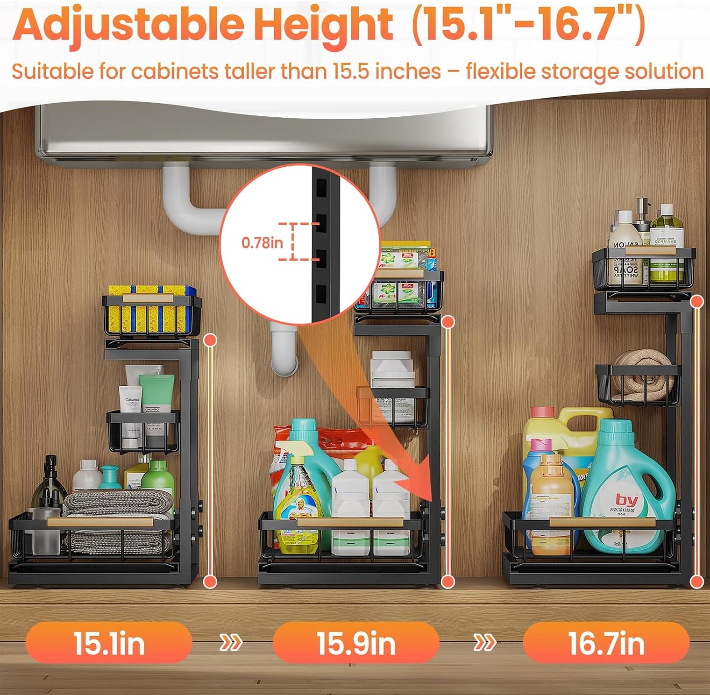 Under Sink Organizer by [Brand Name] - 3 Tier Pull Out Shelf Storage for Bathroom & Kitchen | 2 Pack