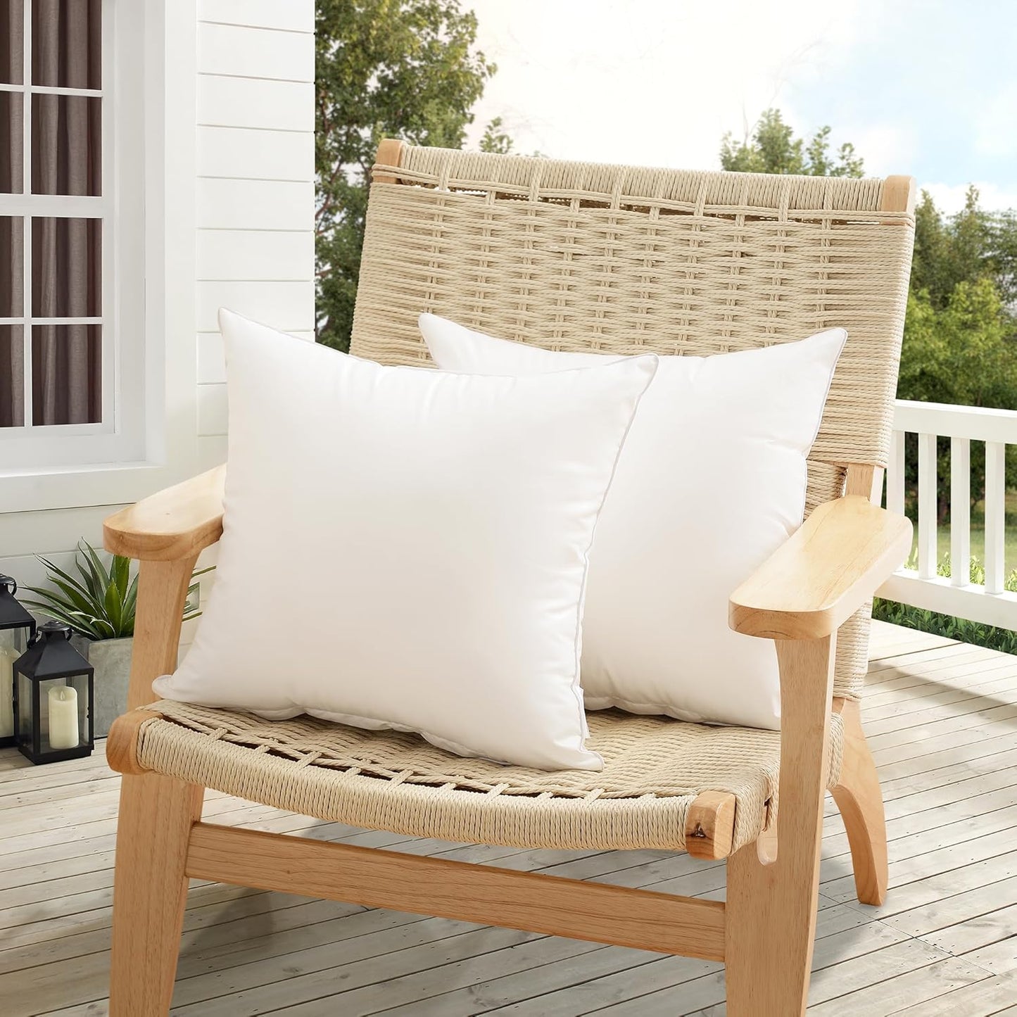 Oubonun 20x20 Waterproof Outdoor Pillow Inserts - Decorative Square Throw Pillows for Couch & Patio | Pack of 2 - White