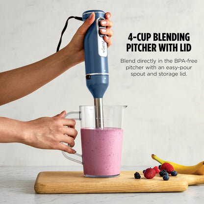 Ninja Immersion Blender - 4-Speed Hand Stick Blender with SplatterShield & PanProtect | Deep Navy, 4-Cup Vessel