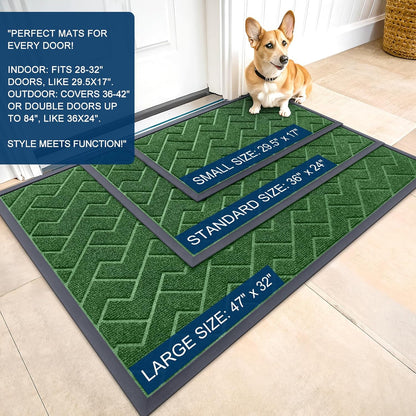 OLANLY Indoor Outdoor Front Door Mat - Waterproof All-Weather Herringbone Design | Easy Clean, 71x47 Inches, Green