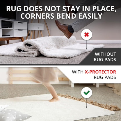 X-Protector Rug Tape | 12 Pcs Anti-Slip & Anti-Curling Carpet Gripper - Premium White Rug Pad