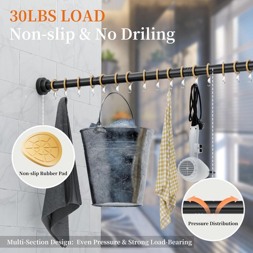 STARLATTA 2 Pack Shower Curtain Rods:43-78 Inch No Drilling Tension Rods, Heavy Duty Telescopic Adjustable, Stainless Steel Rust-Proof Spring Anti-Slip Curtain Rod for Bathroom (Black,78'')