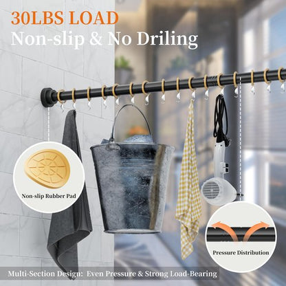 STARLATTA 2 Pack Shower Curtain Rods:43-78 Inch No Drilling Tension Rods, Heavy Duty Telescopic Adjustable, Stainless Steel Rust-Proof Spring Anti-Slip Curtain Rod for Bathroom (Black,78'')