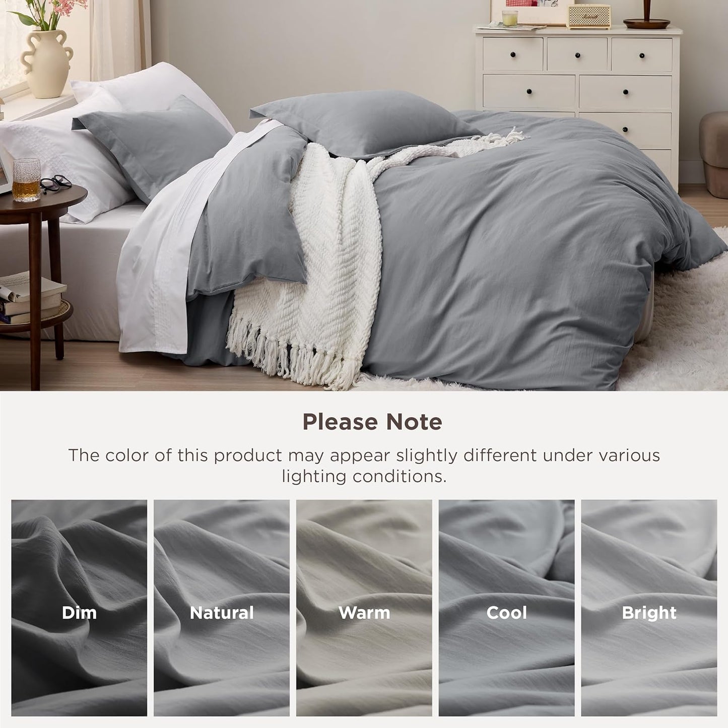Bedsure Grey Duvet Cover King Size - Extra Soft 3-Piece Bedding Set with Zipper Closure | 104x90 Inches