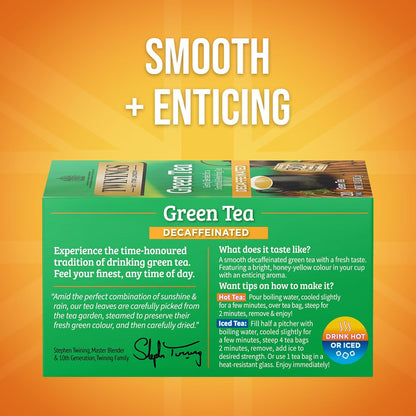 Twinings Decaffeinated Green Tea - Individually Wrapped Bags, Smooth Flavor & Enticing Aroma | 20 Count