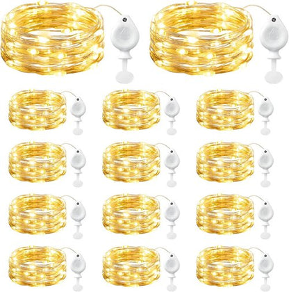 Brightown LED Fairy Lights - 14 Pack Battery Operated 7ft Waterproof Silver Wire Twinkle Lights for DIY Decor
