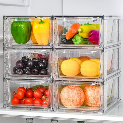 Clemate 6-Pack Clear Pantry Organizers - Stackable Kitchen Storage Bins with Handles for Easy Assembly