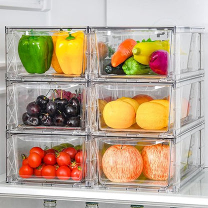 Clemate 6-Pack Clear Pantry Organizers - Stackable Kitchen Storage Bins with Handles for Easy Assembly