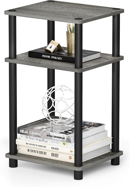 Furinno JUST Side Table - 3-Tier Nightstand with Open Shelves | Toolless Assembly in French Oak