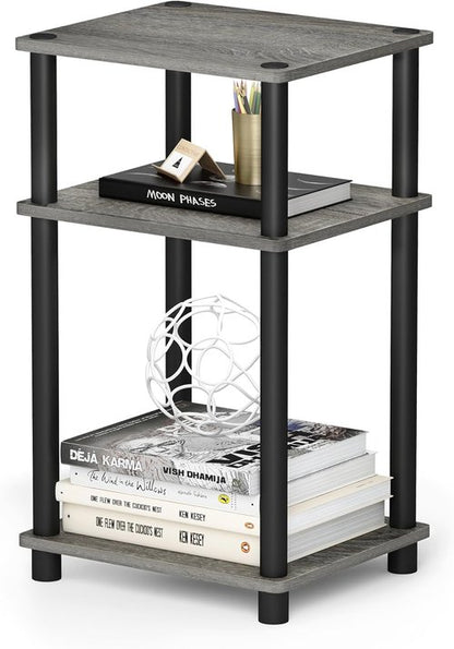 Furinno JUST Side Table - 3-Tier Nightstand with Open Shelves | Toolless Assembly in French Oak