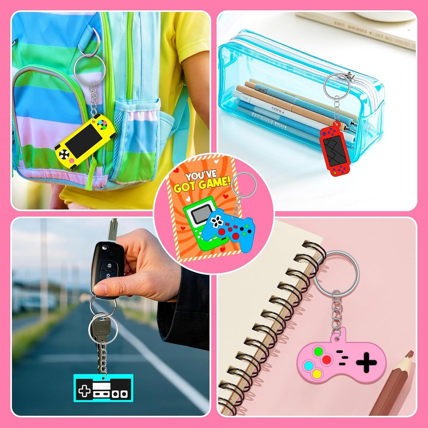 Skiennix Valentine's Day Cards - 30pcs Kids Video Game Keychains | Perfect Classroom Exchange Gifts
