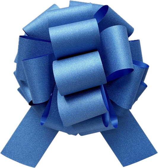Skiennix Large Royal Blue Pull Bow - 14 Inch Glitter Ribbon for Gifts, Parties & Home Decor