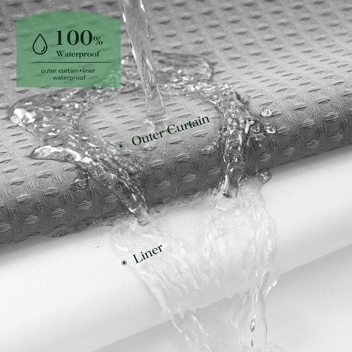 Dynamene Grey Hook Free Shower Curtain & Snap in Fabric Liner with Magnets, Waffle Weave Shower Curtains for Bathroom, Mesh Top Window, Less Time 3 in 1 Shower Curtain and Liner Set, 72" W x 75" L