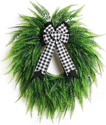 Skiennix 22" Boston Fern Leaf Wreath - Spring & Summer Greenery for Front Door Decor