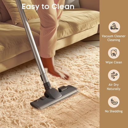 Ophanie Beige Area Rug - Plush Soft Shaggy Carpet for Living Room & Bedroom | 5x8 Size