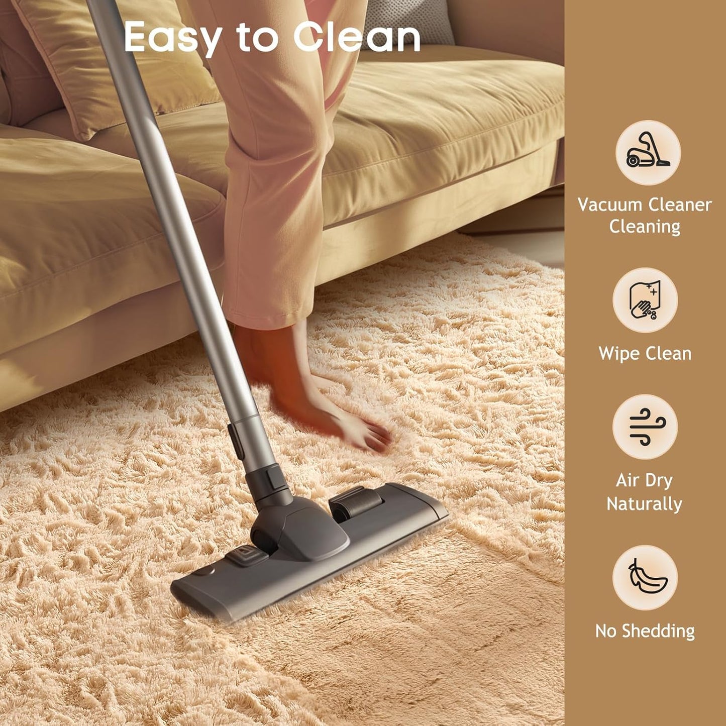 Ophanie Runner Rug - Non-Slip Fluffy Soft Bedroom Carpet | 2x6 Beige Shag for Hallway & Nursery Decor