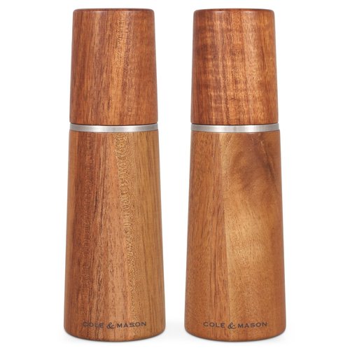 Cole & Mason Marlow Wood Mill Set - Balanced Salt and Pepper Grinders - Refillable Spice Tools - Adjustable Salt and Peppercorn Grinder Settings - Acacia Wood